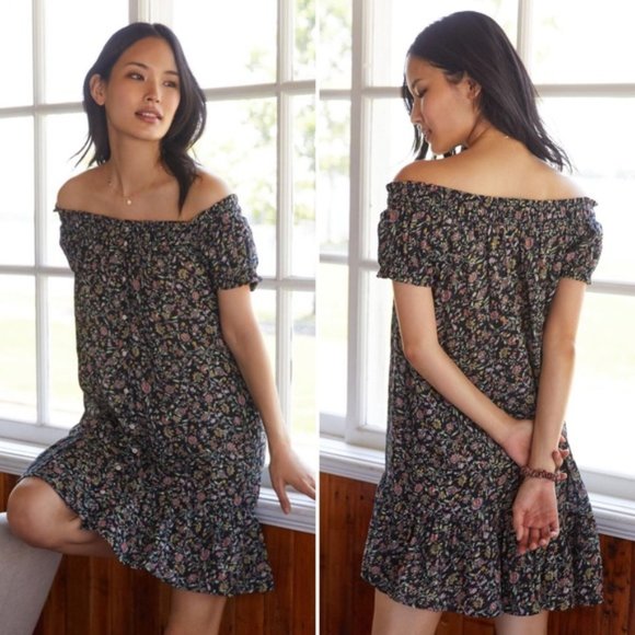 Anthropologie Dresses & Skirts - Anthropologie Floral Off Shoulder Smocked Lightweight Cotton Mini Dress Size L